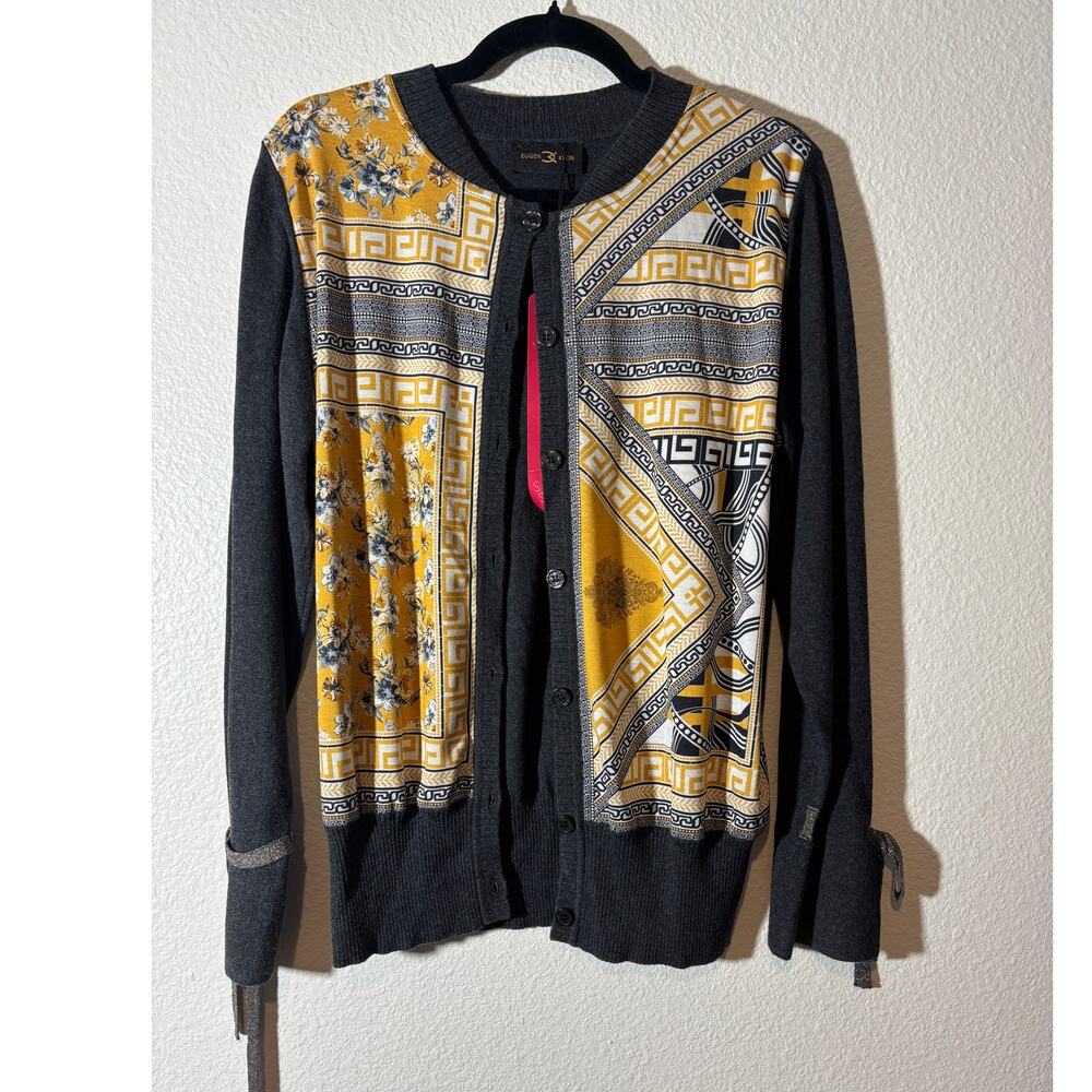 Eugen Klein US Size 16 Baroque Geometric Yellow Black Button-Front Cardigan NEW